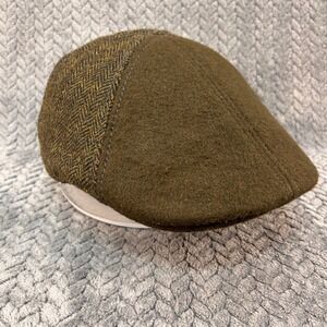 Herringbone Mixed Media Mens Green Solaris Flat Cap Ivy Scally Hat L/XL